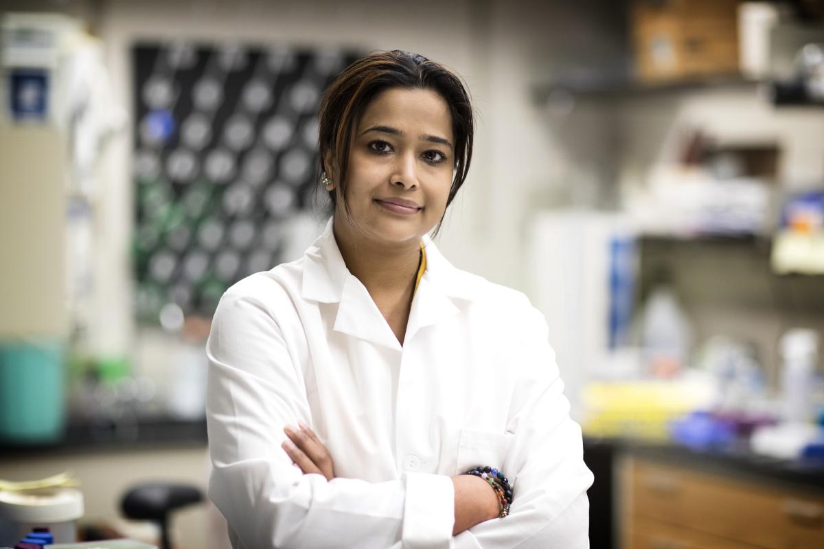 Dr. Sanchita Bhatnagar stands in her lab