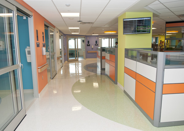 A view from the hallway of the Pediatric Intensive Care Unit on the seventh floor of UVA Children's Hospital.