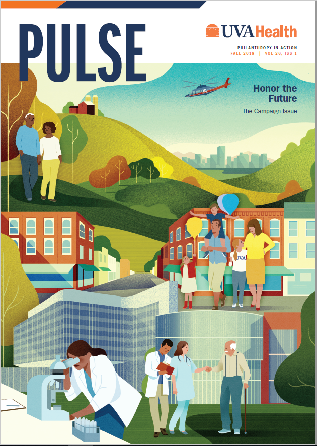 Cover of Pulse 2019 depicts community members and doctors interacting. 
