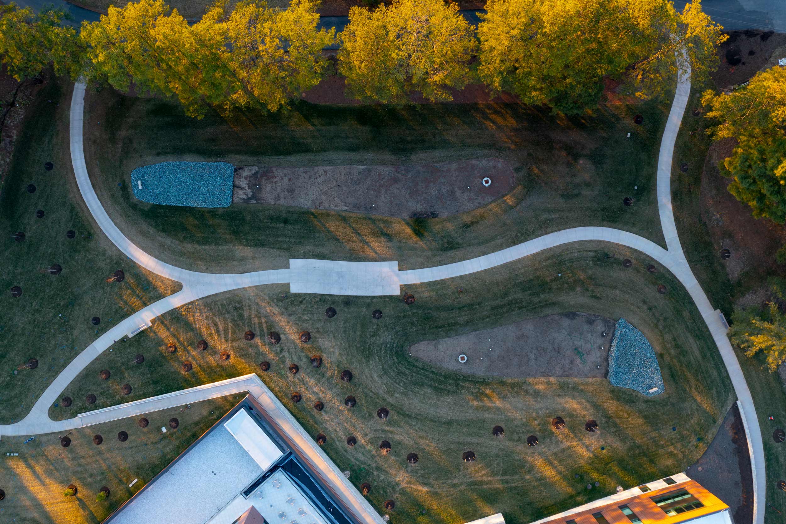 overhead view of walking trails 