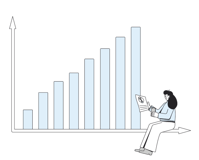 image of a person sitting next to a bar graph