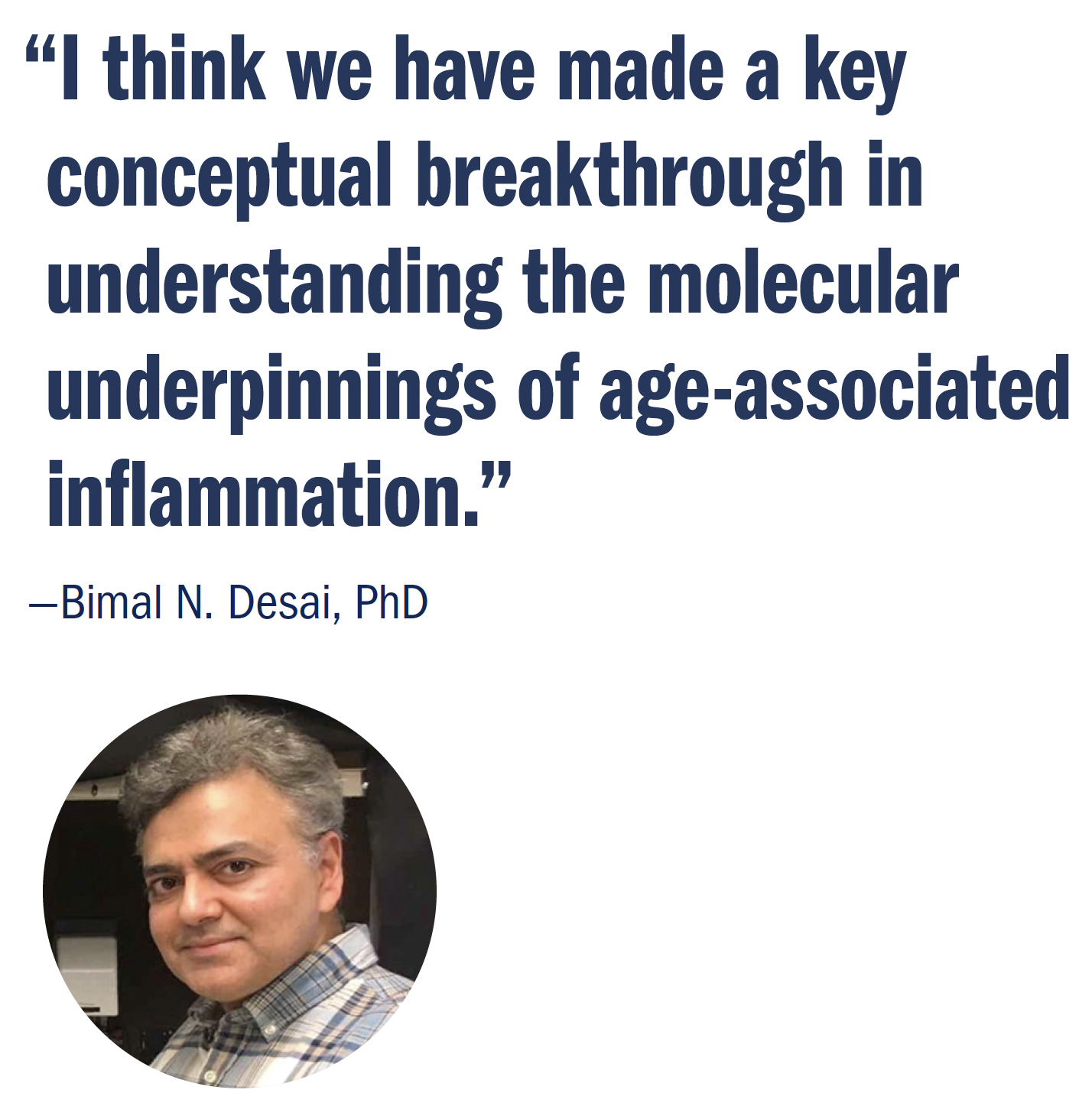 quote from Bimal: “I think we have made a key conceptual breakthrough in understanding the molecular underpinnings of age-associated inflammation.”