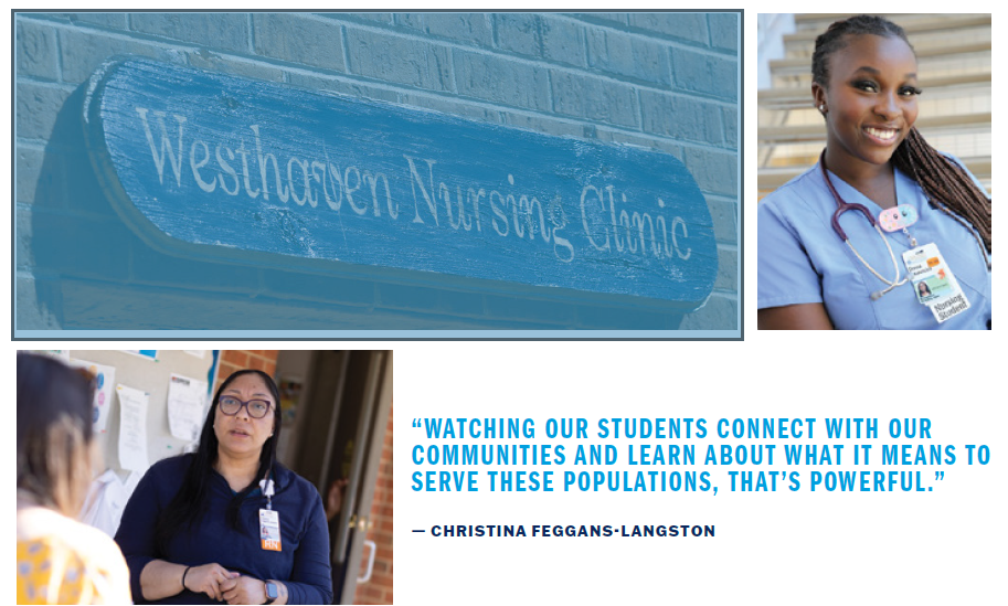 photos of nursing students and the westhaven sign