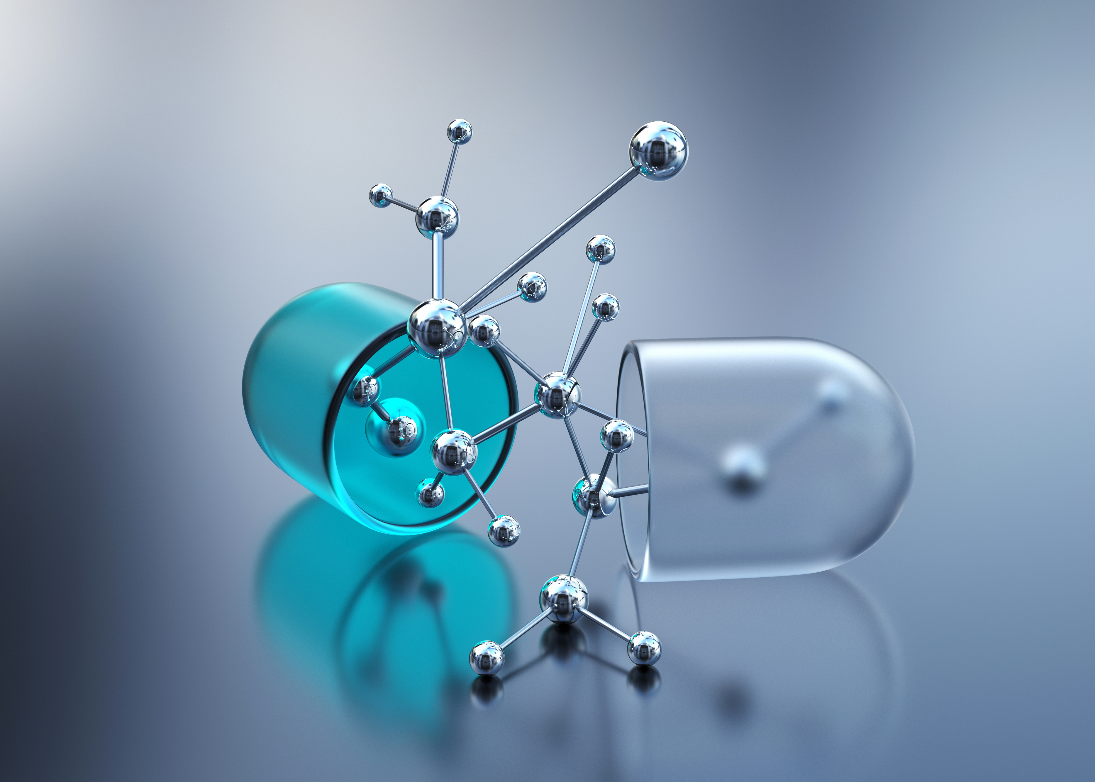 pill with molecular structure stock photo