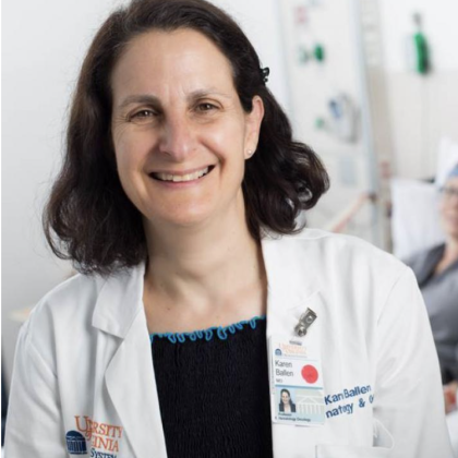 Karen Ballen stands in a hospital room