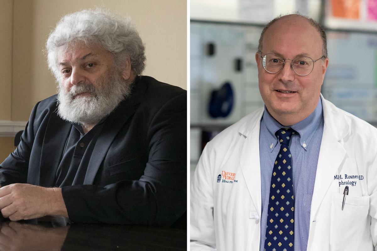 Darden professor R. Edward Freeman, left, and School of Medicine professor Dr. Mitchell H. Rosner each received Thomas Jefferson Awards