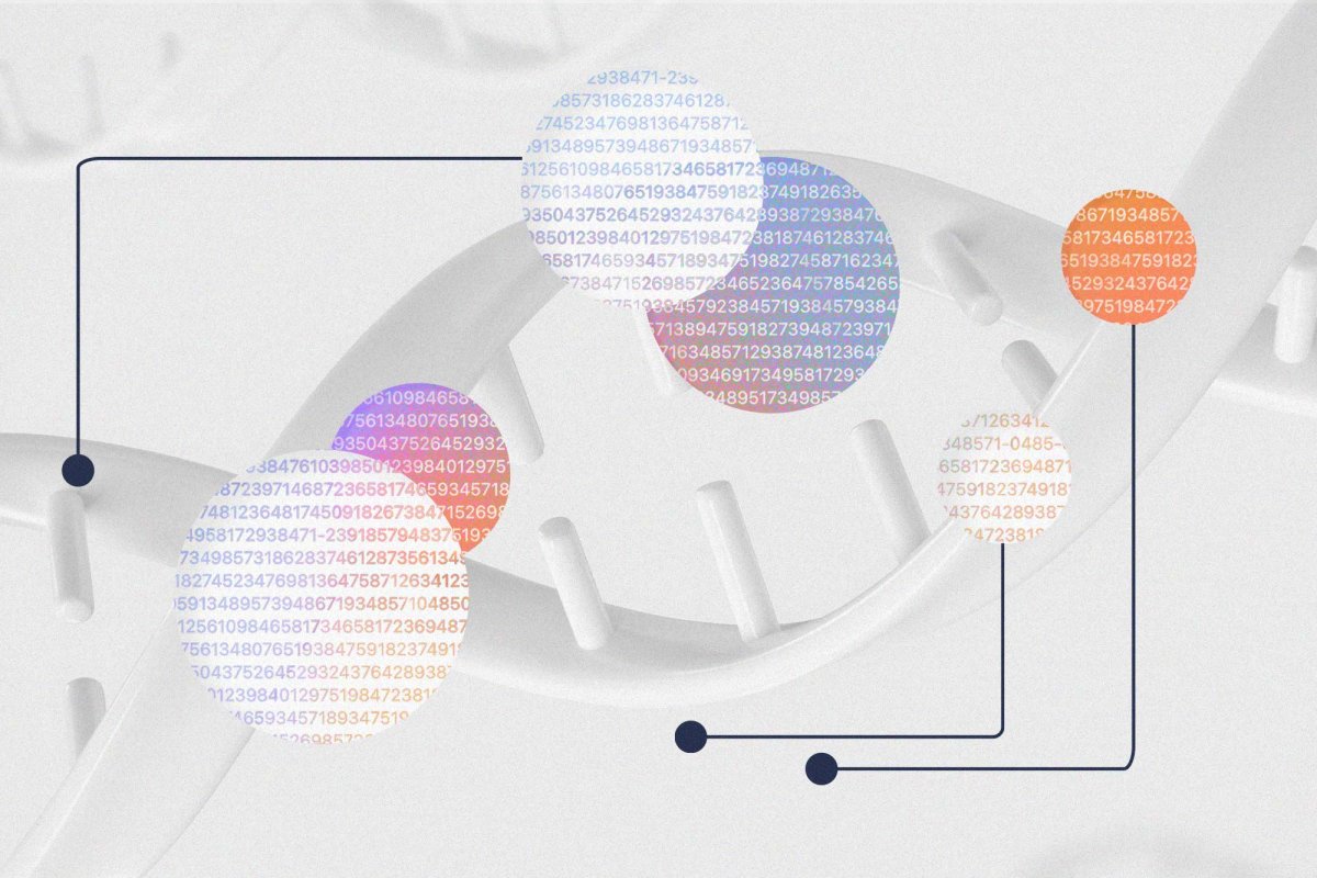 illustration of dna and with coding overlayed 