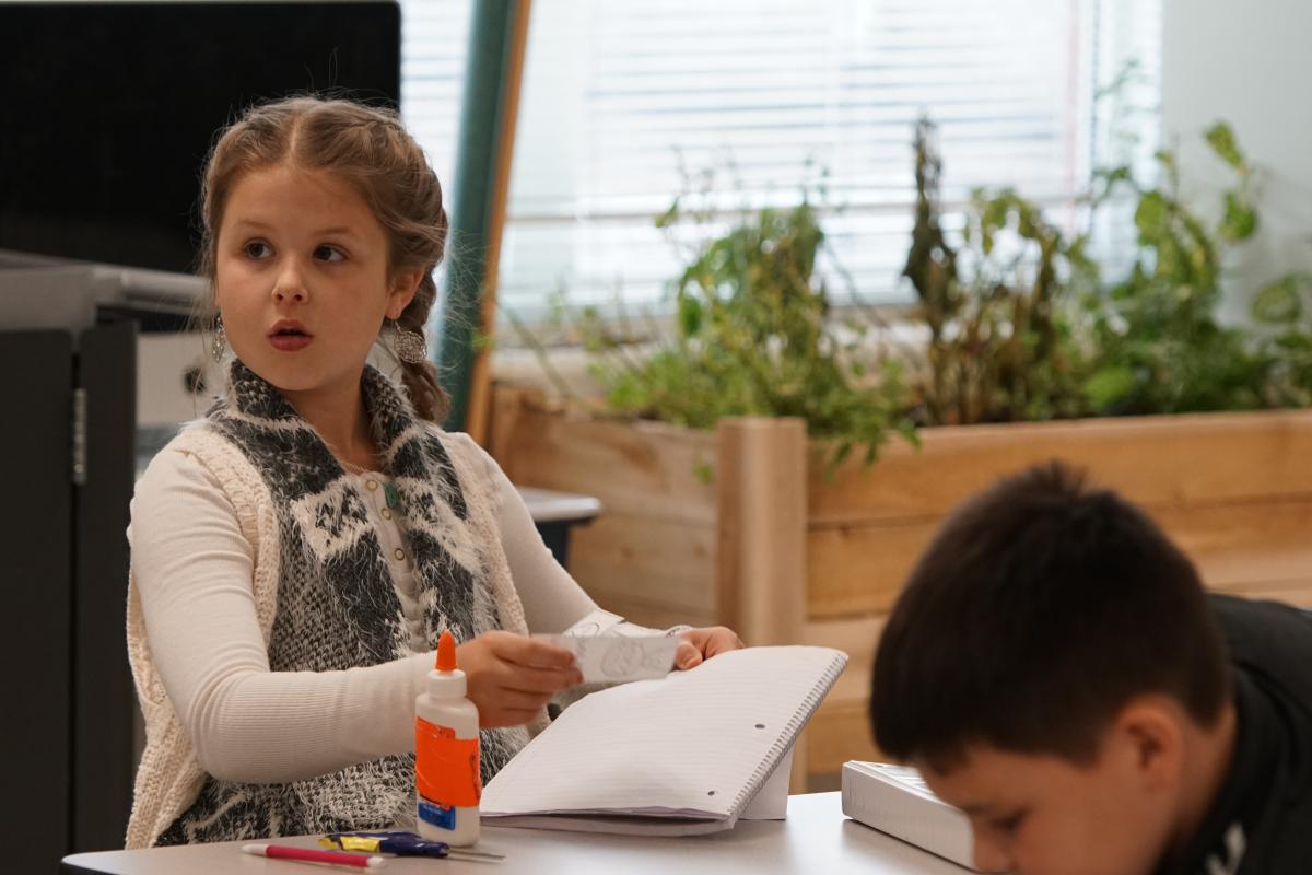 Chloe Jarrat in her school classroom.