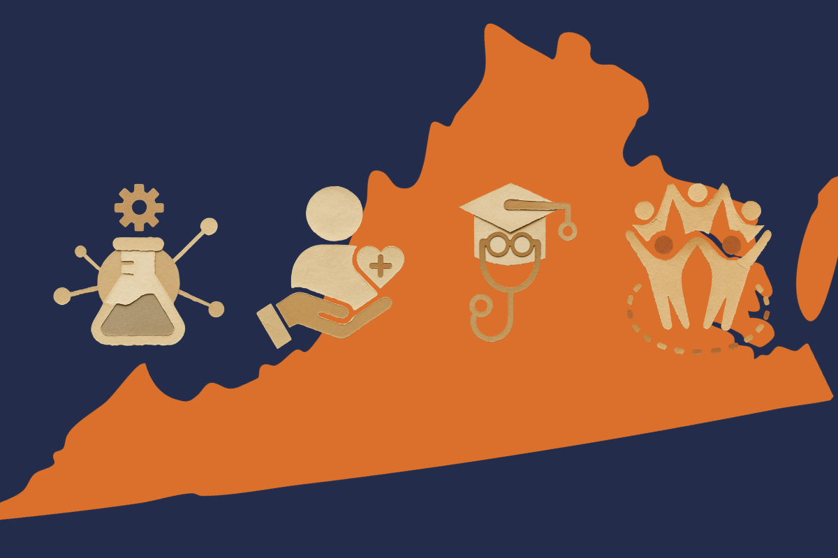 an outline of virginia with healthcare icons