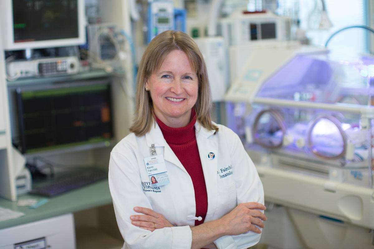 Dr. Karen Fairchild, a neonatologist at UVA, stands in the neonatal intensive care unit.