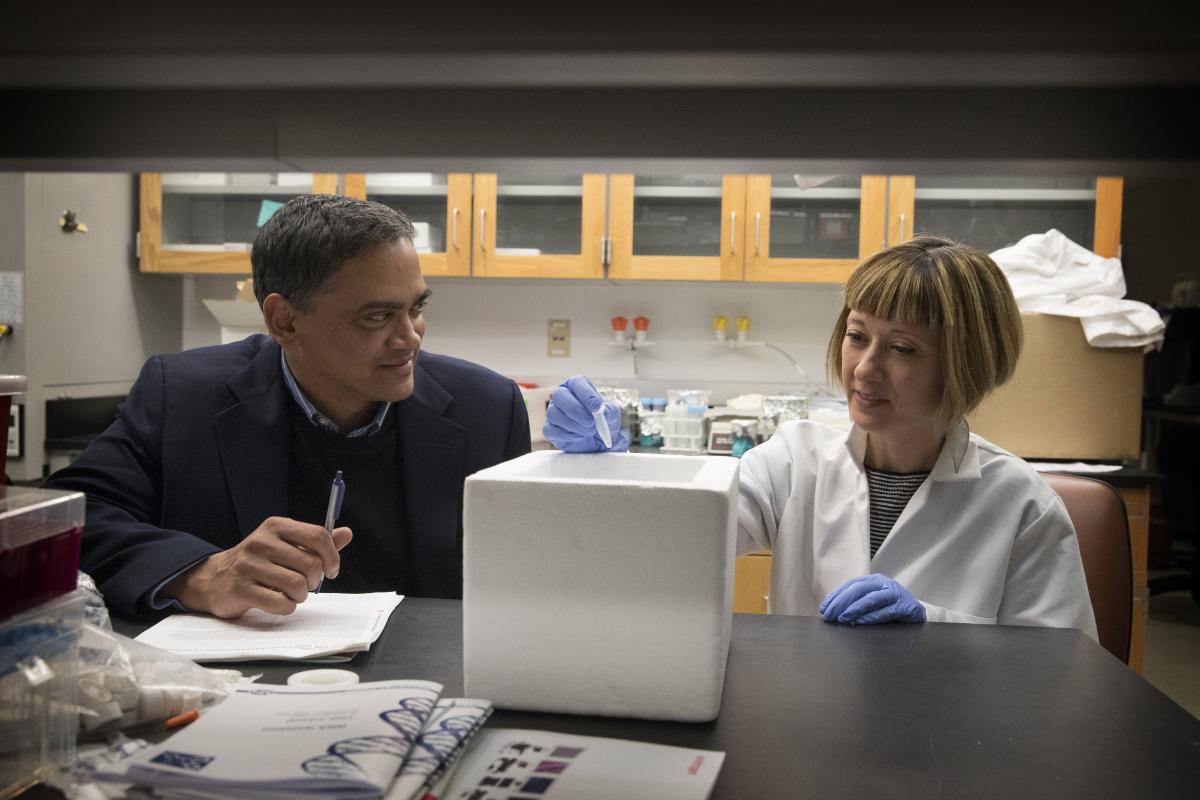 Kodi Ravichandran (left) consults with Sanja Arandjelovic in a medical lab setting.