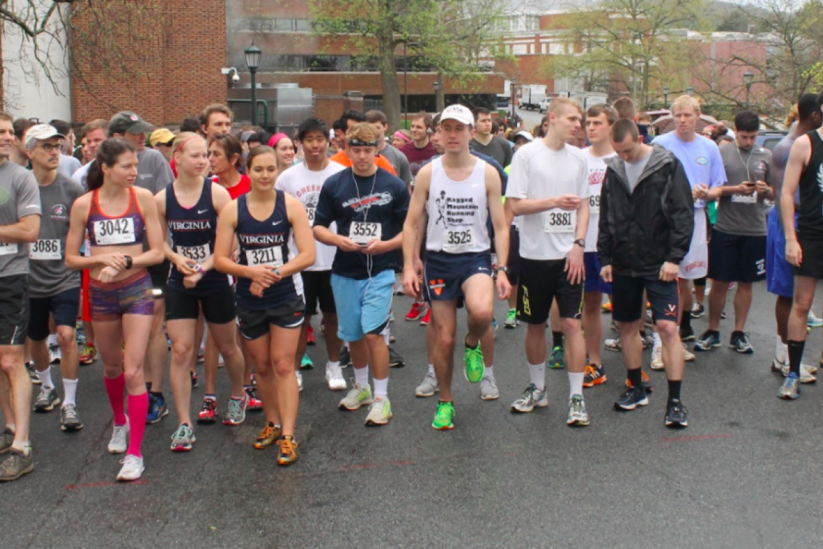 Runners line up for a race in Charlottesville.